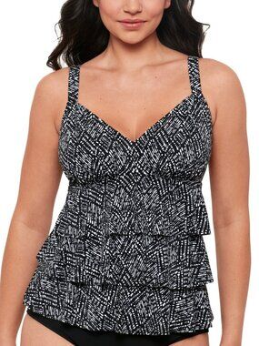 78$ Swim Solutions Printed Triple Tier Tankini Top Size 16 Black White